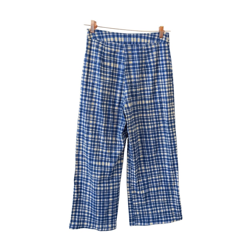 Corey Lynn Calter Anthropologie Gingham Crop Wide Leg Pants Womens L Blue - Picture 3 of 6